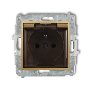 Mechanizm gniazda bryzgoszczelnego z uziemieniem 2P+Z (klapka dymna, przesłony torów prądowych) Karlik ICON złoty 29IGPB-1zdp