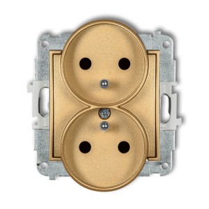 Mechanizm gniazda podwójnego do ramki z uziemieniem 2x(2P+Z) (przesłony torów prądowych) Karlik ICON złoty 29IGPR-2zp