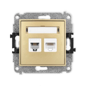 Mechanizm gniazda telefonicznego pojedynczego 1xRJ11 + komputerowego pojedynczego 1xRJ45, kat. 5e, 8-stykowy, beznarzędziowe Karlik ICON złoty 29IGTK