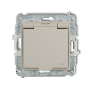 Mechanizm gniazda bryzgoszczelnego z uziemieniem 2P+Z (klapka taupe, przesłony torów prądowych) Karlik ICON taupe 60IGPB-1zp