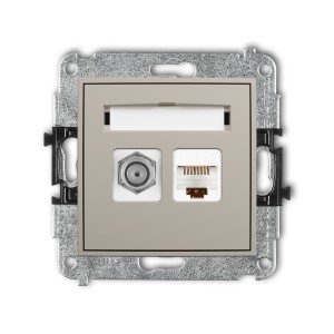 Mechanizm gniazda antenowego poj. typu F (SAT) + gniazda komp. poj. 1xRJ45, kat. 5e, 8-stykowy Karlik ICON taupe 60IGFK-1