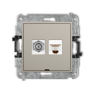 Mechanizm gniazda antenowego poj. typu F (SAT) + gniazda komp. poj. 1xRJ45, kat. 5e, 8-stykowy, bez pola opisowego Karlik ICON taupe 60IGFKBO-1