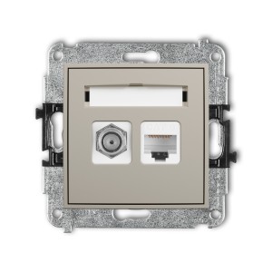 Mechanizm gniazda antenowego poj. typu F (SAT) + gniazda komp. poj. 1xRJ45, kat. 6, 8-stykowy Karlik ICON taupe 60IGFK-3