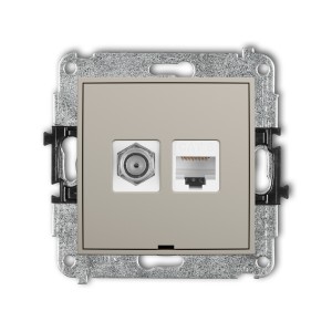 Mechanizm gniazda antenowego poj. typu F (SAT) + gniazda komp. poj. 1xRJ45, kat. 6, 8-stykowy, bez pola opisowego Karlik ICON taupe 60IGFKBO-3