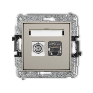 Mechanizm gniazda antenowego poj. typu F (SAT) + gniazda komp. poj. 1xRJ45, kat. 6 ekranowany, 8-stykowy Karlik ICON taupe 60IGFK-5
