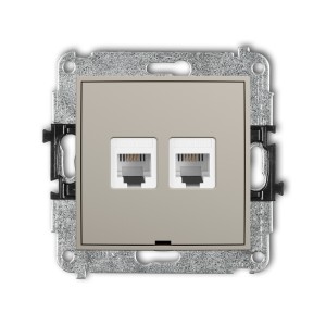Mechanizm gniazda telefonicznego podwójnego 2xRJ11, 4-stykowy, beznarzędziowe, bez pola opisowego Karlik ICON taupe 60IGTBO-2