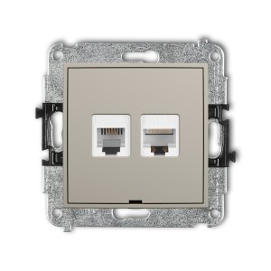 Mechanizm gniazda telefonicznego pojedynczego 1xRJ11 + komputerowego pojedynczego 1xRJ45, kat. 5e, 8-stykowy, beznarzędziowe, bez pola opisowego Karlik ICON taupe 60IGTKBO