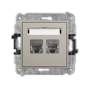 Mechanizm gniazda komputerowego podwójnego 2xRJ45, kat. 6, ekranowany, 8-stykowy Karlik ICON taupe 60IGK-6