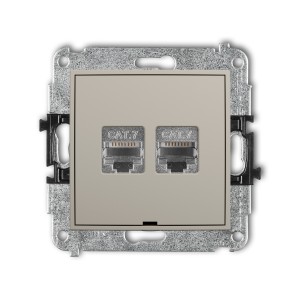 Mechanizm gniazda komputerowego podwójnego 2xRJ45, kat. 7, ekranowany, 8-stykowy, bez pola opisowego Karlik ICON taupe 60IGKBO-10