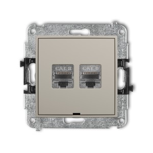 Mechanizm gniazda komputerowego podwójnego 2xRJ45, kat. 8, ekranowany, 8-stykowy, bez pola opisowego Karlik ICON taupe 60IGKBO-12