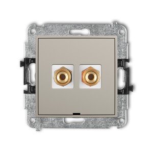 Mechanizm gniazda głośnikowego pojedynczego, bez pola opisowego (typu banan - czerwony i czarny, pozłacany, 4 mm2, skręcany) Karlik ICON taupe 60IGGBO-4