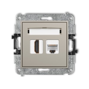 Mechanizm gniazda pojedynczego HDMI 2.0, 4K + gniazda komp. poj. 1xRJ45, kat. 5e, 8-stykowy Karlik ICON taupe 60IGHK-45e