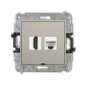 Mechanizm gniazda pojedynczego HDMI 2.0, 4K + gniazda komp. poj. 1xRJ45, kat. 5e, 8-stykowy, bez pola opisowego Karlik ICON taupe 60IGHKBO-45e