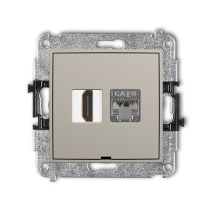 Mechanizm gniazda pojedynczego HDMI 2.0, 4K + gniazda komp. poj. 1xRJ45, kat. 6, ekranowany, 8-stykowy, bez pola opisowego Karlik ICON taupe 60IGHKBO-46