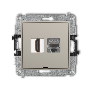 Mechanizm gniazda pojedynczego HDMI 2.1, 8K + gniazda komp. poj. 1xRJ45, kat. 8, ekranowany, 8-stykowy, bez pola opisowego Karlik ICON taupe 60IGHKBO-88