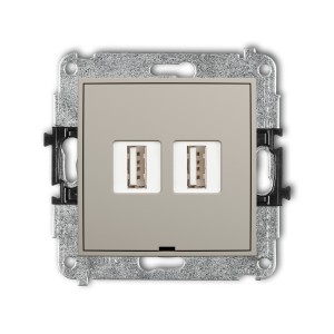 Mechanizm gniazda podwójnego 2xUSB A-A 2.0, bez pola opisowego Karlik ICON taupe 60IGUSBBO-2