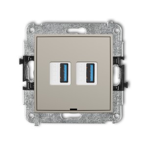 Mechanizm gniazda podwójnego 2xUSB A-A 3.0, bez pola opisowego Karlik ICON taupe 60IGUSBBO-6