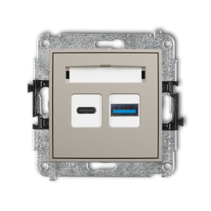 Mechanizm ładowarki USB podwójnej USB C + USB A, 20W max. Karlik ICON taupe 60ICUSB-8