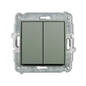 Mechanizm łącznika jednobiegunowego ze schodowym (dwa klawisze bez piktogramów, wspólne zasilanie) Karlik ICON szałwiowy 61IWP-10.11