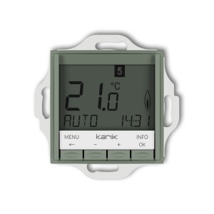 Mechanizm uniwersalnego elektronicznego tygodniowego regulatora temperatury (podświetlenie niebieskie)  Karlik ICON szałwiowy 61IRT-3.2