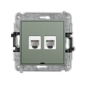 Mechanizm gniazda telefonicznego podwójnego 2xRJ11, 4-stykowy, beznarzędziowe, bez pola opisowego Karlik ICON szałwiowy 61IGTBO-2