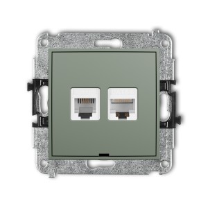 Mechanizm gniazda telefonicznego pojedynczego 1xRJ11 + komputerowego pojedynczego 1xRJ45, kat. 5e, 8-stykowy, beznarzędziowe, bez pola opisowego Karlik ICON szałwiowy 61IGTKBO