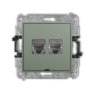Mechanizm gniazda komputerowego podwójnego 2xRJ45, kat. 6, ekranowany, 8-stykowy, bez pola opisowego Karlik ICON szałwiowy 61IGKBO-6