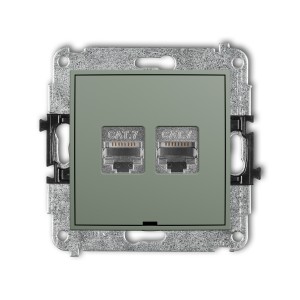 Mechanizm gniazda komputerowego podwójnego 2xRJ45, kat. 7, ekranowany, 8-stykowy, bez pola opisowego Karlik ICON szałwiowy 61IGKBO-10