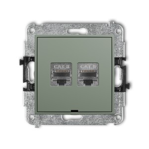 Mechanizm gniazda komputerowego podwójnego 2xRJ45, kat. 8, ekranowany, 8-stykowy, bez pola opisowego Karlik ICON szałwiowy 61IGKBO-12
