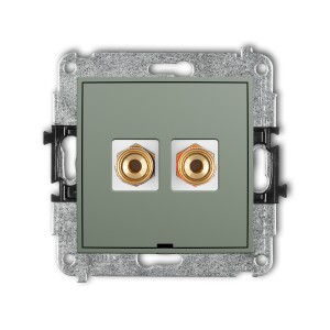 Mechanizm gniazda głośnikowego pojedynczego, bez pola opisowego (typu banan - czerwony i czarny, pozłacany, 4 mm2, skręcany) Karlik ICON szałwiowy 61IGGBO-4