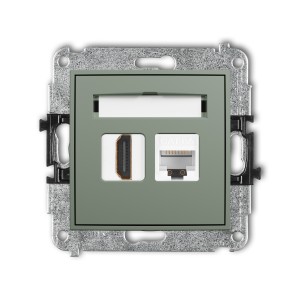 Mechanizm gniazda pojedynczego HDMI 2.1, 8K + gniazda komp. poj. 1xRJ45, kat. 6A, 8-stykowy Karlik ICON szałwiowy 61IGHK-86A