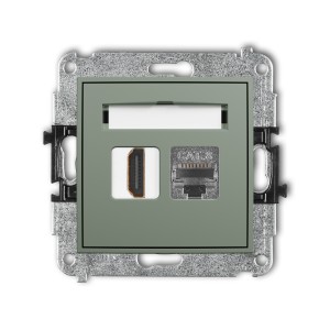 Mechanizm gniazda pojedynczego HDMI 2.1, 8K + gniazda komp. poj. 1xRJ45, kat. 8, ekranowany, 8-stykowy Karlik ICON szałwiowy 61IGHK-88