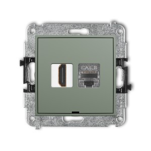 Mechanizm gniazda pojedynczego HDMI 2.1, 8K + gniazda komp. poj. 1xRJ45, kat. 8, ekranowany, 8-stykowy, bez pola opisowego Karlik ICON szałwiowy 61IGHKBO-88
