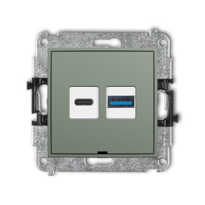 Mechanizm ładowarki USB podwójnej USB C + USB A, 20W max., bez pola opisowego Karlik ICON szałwiowy 61ICUSBBO-8
