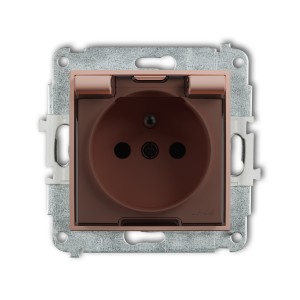 Mechanizm gniazda bryzgoszczelnego z uziemieniem 2P+Z (klapka dymna, przesłony torów prądowych) Karlik ICON łososiowy 62IGPB-1zdp