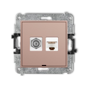 Mechanizm gniazda antenowego poj. typu F (SAT) + gniazda komp. poj. 1xRJ45, kat. 5e, 8-stykowy, bez pola opisowego Karlik ICON łososiowy 62IGFKBO-1