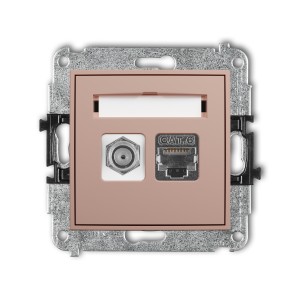 Mechanizm gniazda antenowego poj. typu F (SAT) + gniazda komp. poj. 1xRJ45, kat. 6 ekranowany, 8-stykowy Karlik ICON łososiowy 62IGFK-5