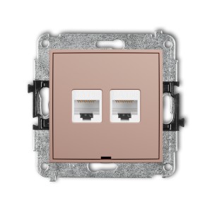 Mechanizm gniazda komputerowego podwójnego 2xRJ45, kat. 5e, 8-stykowy, bez pola opisowego Karlik ICON łososiowy 62IGKBO-2