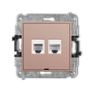 Mechanizm gniazda telefonicznego pojedynczego 1xRJ11 + komputerowego pojedynczego 1xRJ45, kat. 5e, 8-stykowy, beznarzędziowe, bez pola opisowego Karlik ICON łososiowy 62IGTKBO