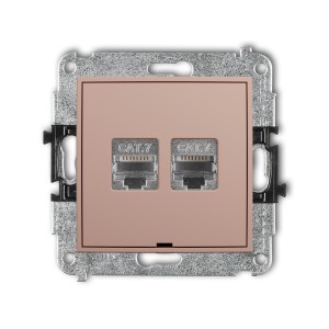 Mechanizm gniazda komputerowego podwójnego 2xRJ45, kat. 7, ekranowany, 8-stykowy, bez pola opisowego Karlik ICON łososiowy 62IGKBO-10