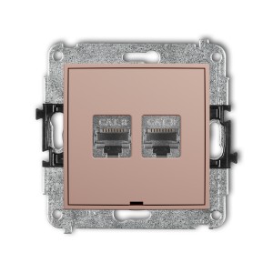 Mechanizm gniazda komputerowego podwójnego 2xRJ45, kat. 8, ekranowany, 8-stykowy, bez pola opisowego Karlik ICON łososiowy 62IGKBO-12
