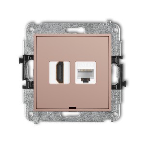 Mechanizm gniazda pojedynczego HDMI 2.1, 8K + gniazda komp. poj. 1xRJ45, kat. 6A, 8-stykowy, bez pola opisowego Karlik ICON łososiowy 62IGHKBO-86A