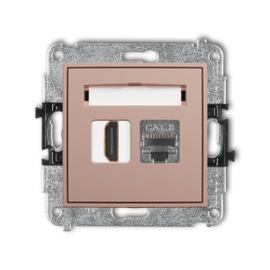 Mechanizm gniazda pojedynczego HDMI 2.1, 8K + gniazda komp. poj. 1xRJ45, kat. 8, ekranowany, 8-stykowy Karlik ICON łososiowy 62IGHK-88