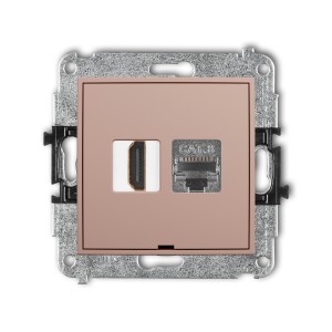 Mechanizm gniazda pojedynczego HDMI 2.1, 8K + gniazda komp. poj. 1xRJ45, kat. 8, ekranowany, 8-stykowy, bez pola opisowego Karlik ICON łososiowy 62IGHKBO-88