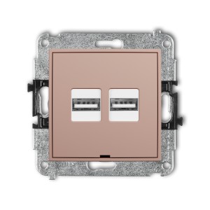 Mechanizm ładowarki USB podwójnej 2xUSB A, 15,5W max., 5V, 3.1A, bez pola opisowego Karlik ICON łososiowy 62ICUSBBO-6