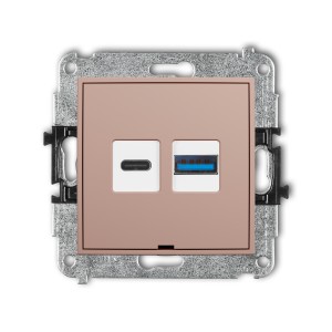 Mechanizm ładowarki USB podwójnej USB C + USB A, 20W max., bez pola opisowego Karlik ICON łososiowy 62ICUSBBO-8