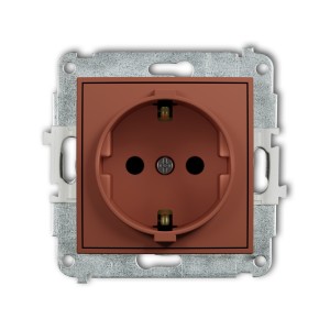 Mechanizm gniazda pojedynczego z uziemieniem SCHUKO 2P+Z (przesłony torów prądowych) Karlik ICON terakota 63IGP-1sp
