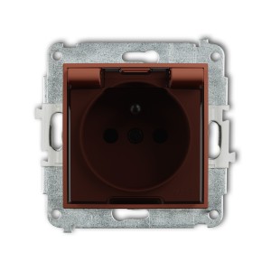 Mechanizm gniazda bryzgoszczelnego z uziemieniem 2P+Z (klapka dymna, przesłony torów prądowych) Karlik ICON terakota 63IGPB-1zdp