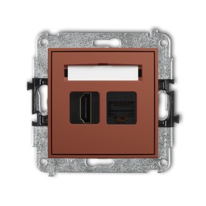 Mechanizm gniazda pojedynczego HDMI 2.1, 8K + gniazda komp. poj. 1xRJ45, kat. 6A, 8-stykowy Karlik ICON terakota 63IGHK-86A