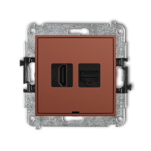 Mechanizm gniazda pojedynczego HDMI 2.1, 8K + gniazda komp. poj. 1xRJ45, kat. 6A, 8-stykowy, bez pola opisowego Karlik ICON terakota 63IGHKBO-86A